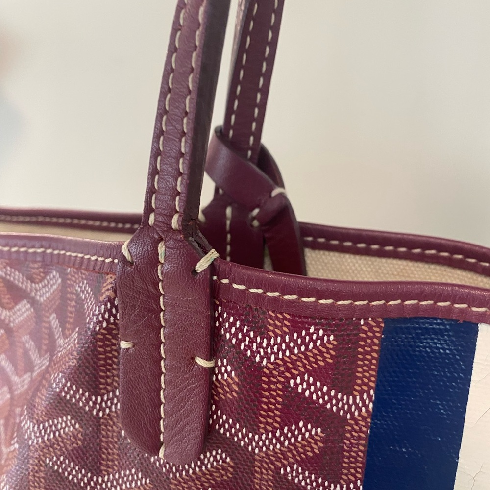 Goyardine Saint Louis Tote PM Bordeaux Personalized with Navy and White Stripe - Picture 9 of 15